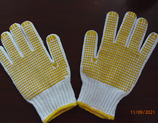 Specifications of 10G bleached yellow PVC dotted cotton working glove