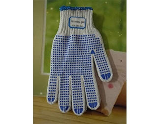 Specifications of 7G bleached bue pvc dotted cotton working glove